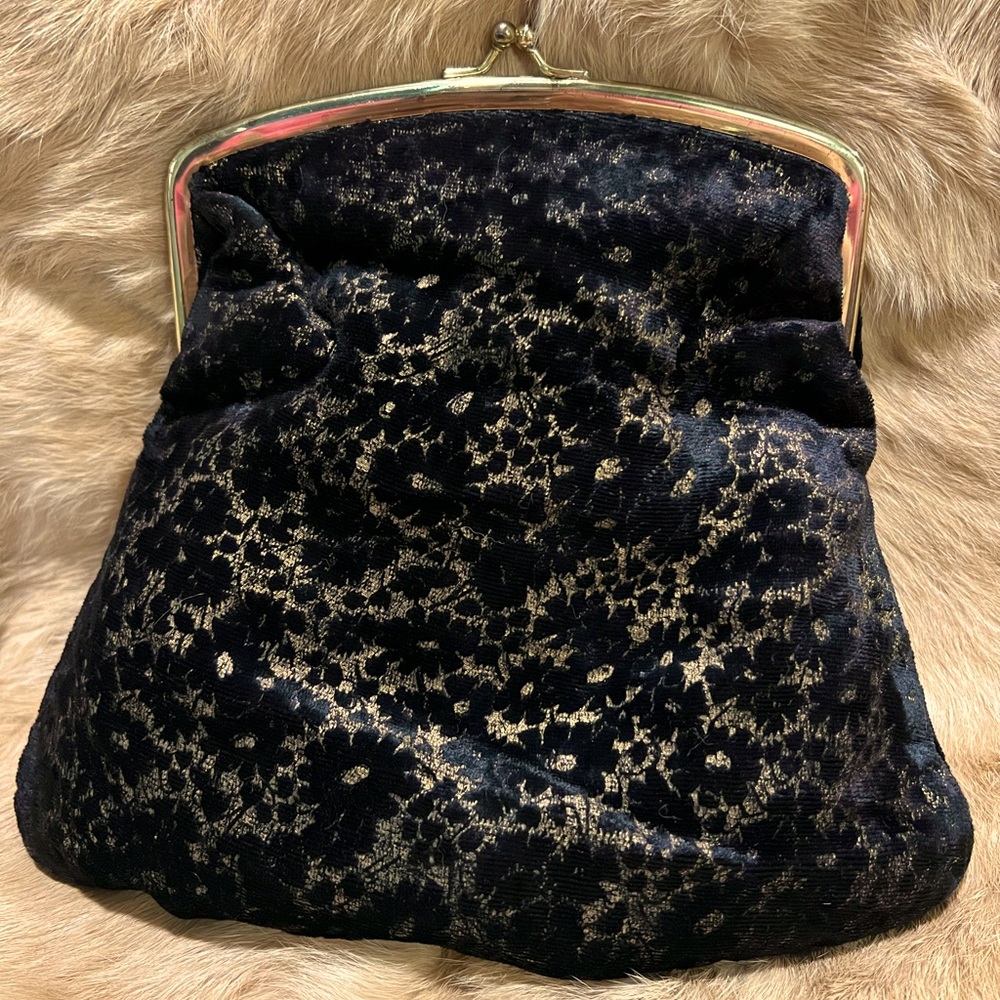 Vintage black floral velvet clutch